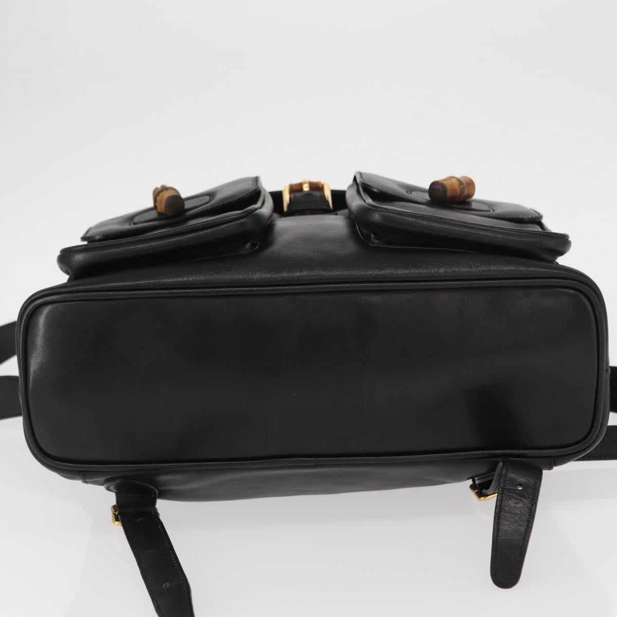 GUCCI Bamboo Backpack Leather Black Gold 003 2058 0016 Auth kk594