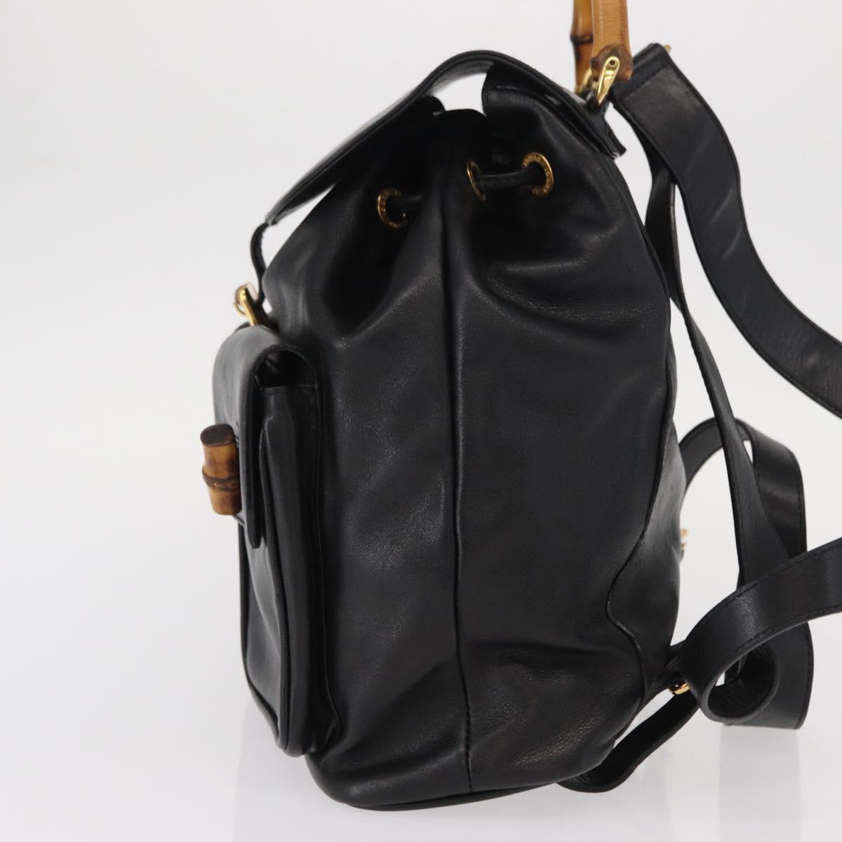 GUCCI Bamboo Backpack Leather Black Gold 003 2058 0016 Auth kk594