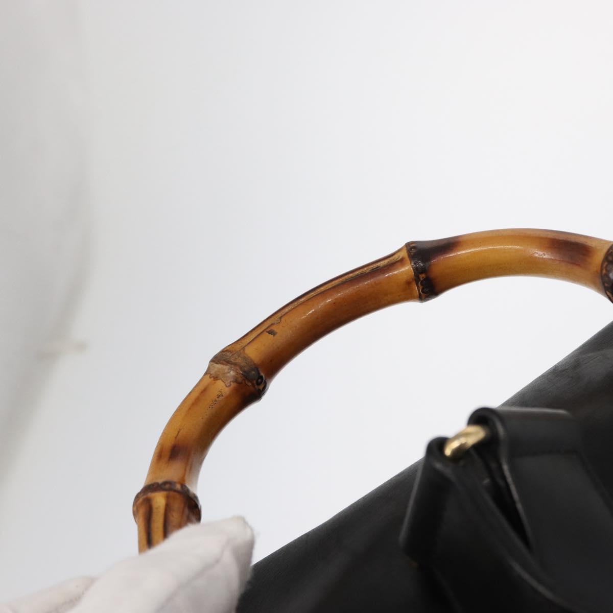 GUCCI Bamboo Backpack Leather Black Gold 003 2058 0016 Auth kk594