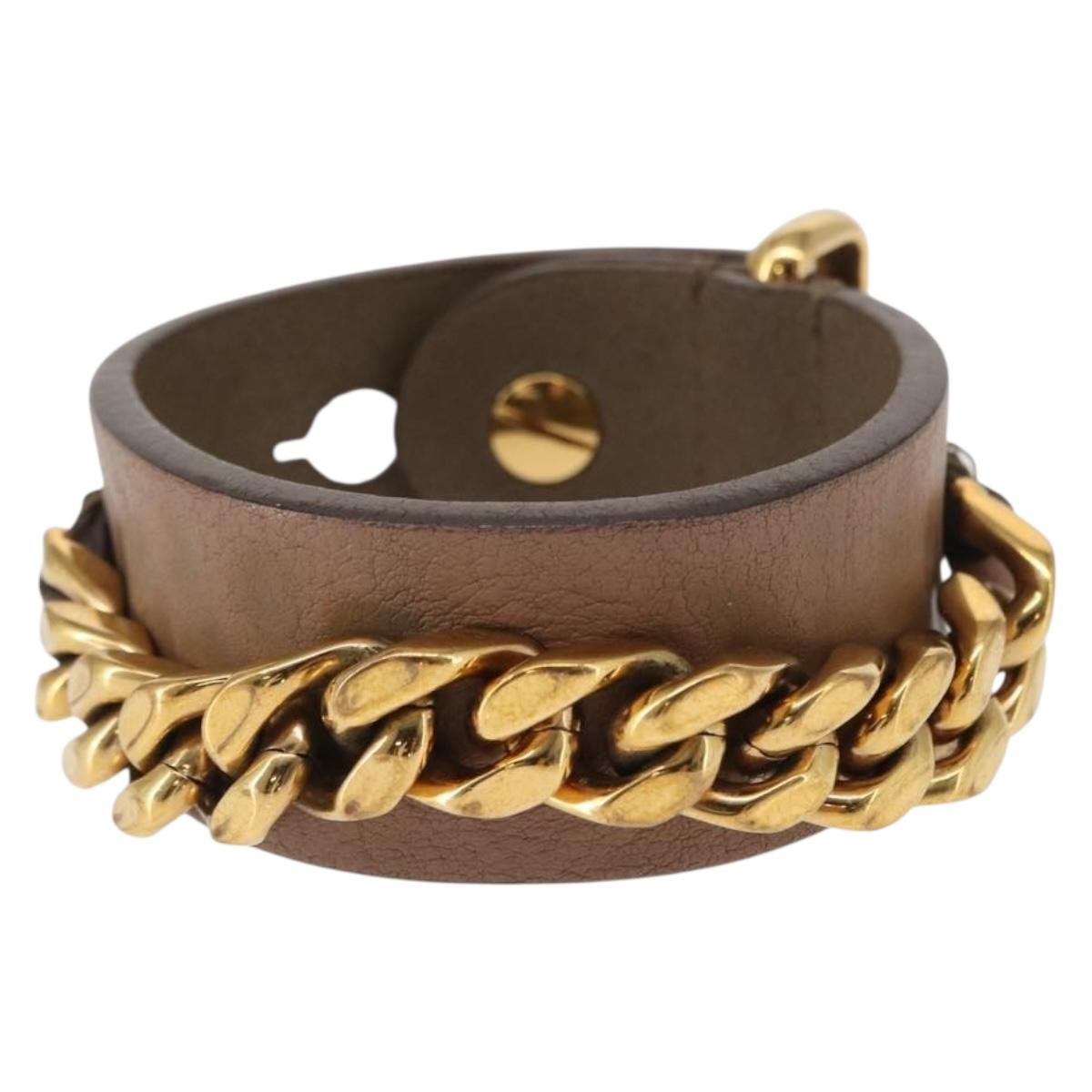 FENDI Bracelet Leather Beige Auth kk598