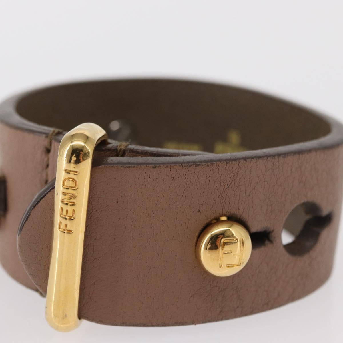 FENDI Bracelet Leather Beige Auth kk598