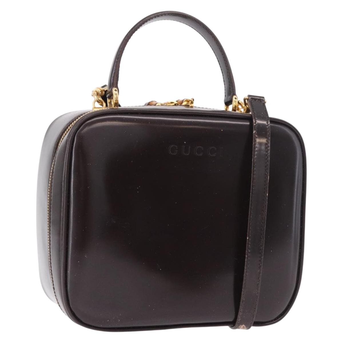 GUCCI Bamboo Vanity Hand Bag Patent 2way Black Gold 000 3270 0323 Auth kk600
