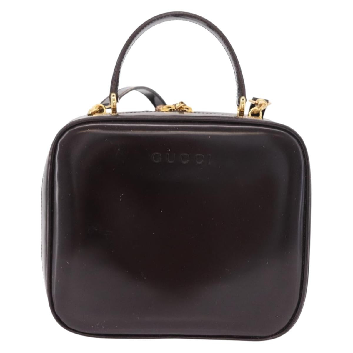 GUCCI Bamboo Vanity Hand Bag Patent 2way Black Gold 000 3270 0323 Auth kk600