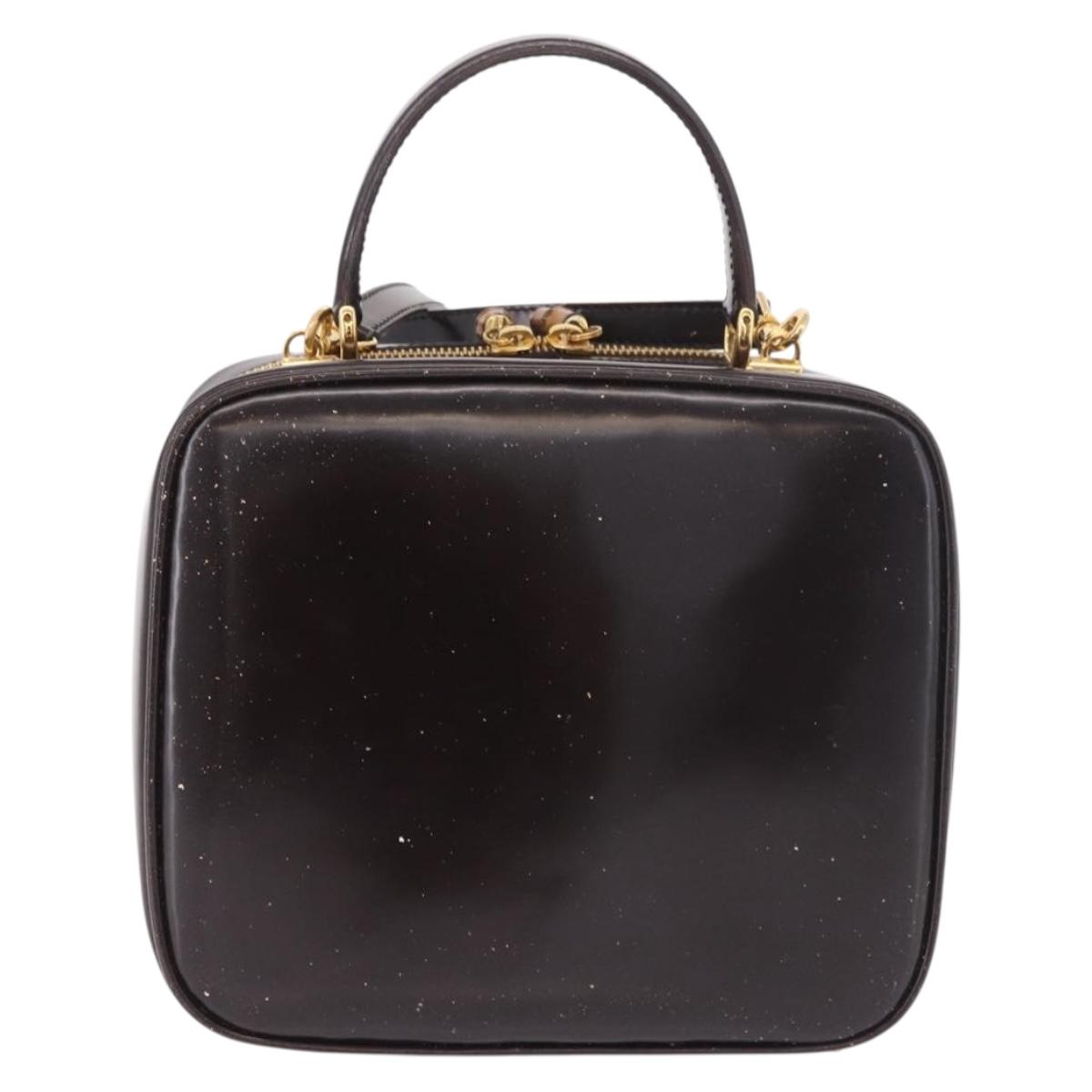 GUCCI Bamboo Vanity Hand Bag Patent 2way Black Gold 000 3270 0323 Auth kk600