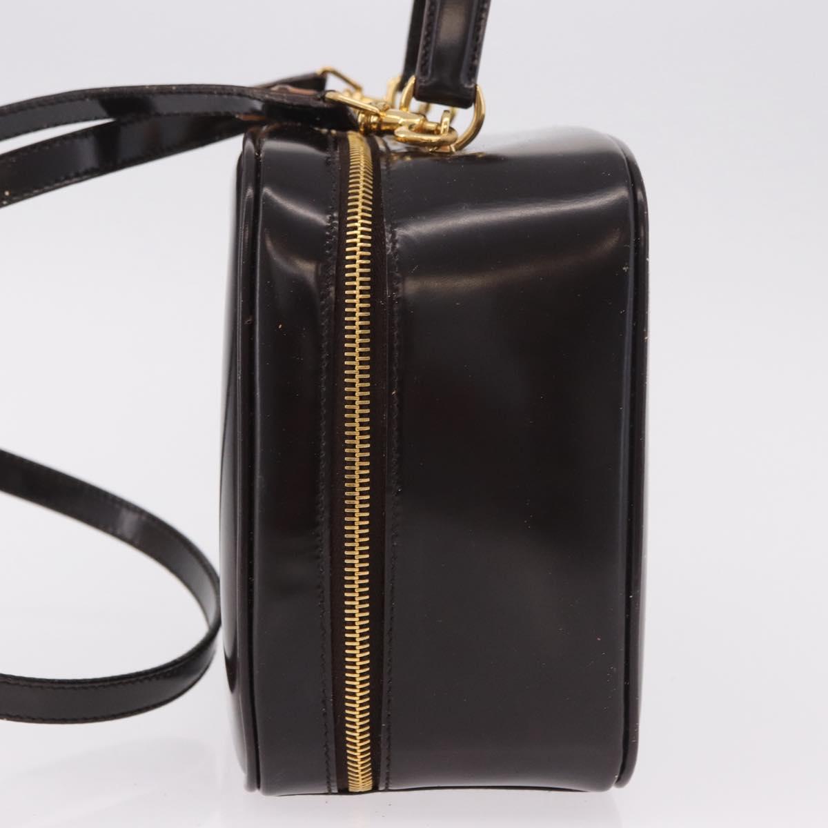 GUCCI Bamboo Vanity Hand Bag Patent 2way Black Gold 000 3270 0323 Auth kk600