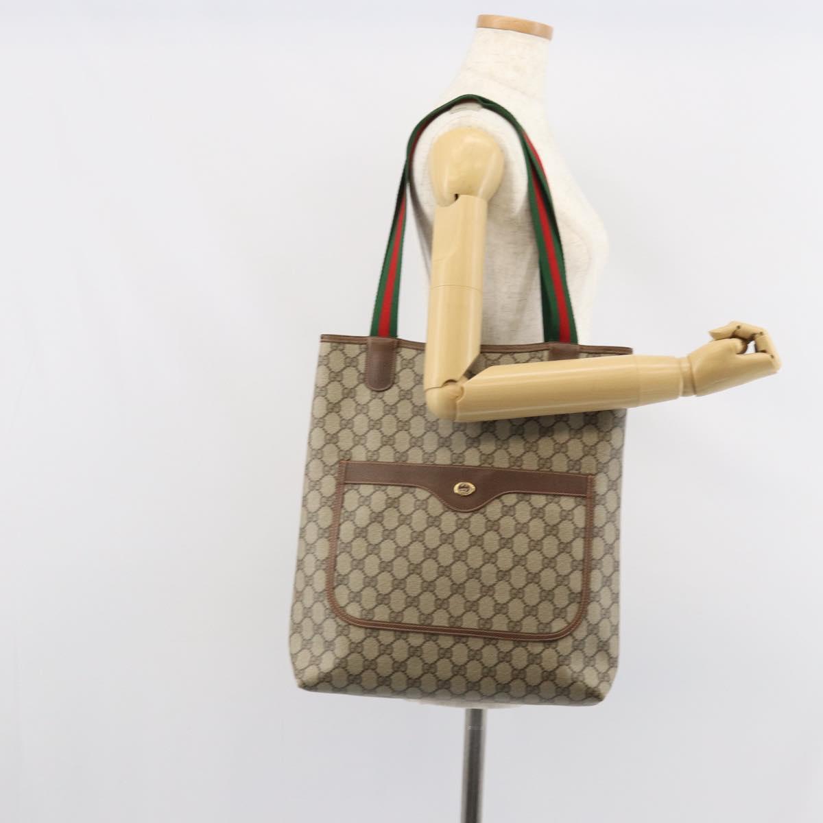 GUCCI GG Supreme Web Sherry Line Tote Bag PVC Beige Gold 89 02 003 Auth kk601