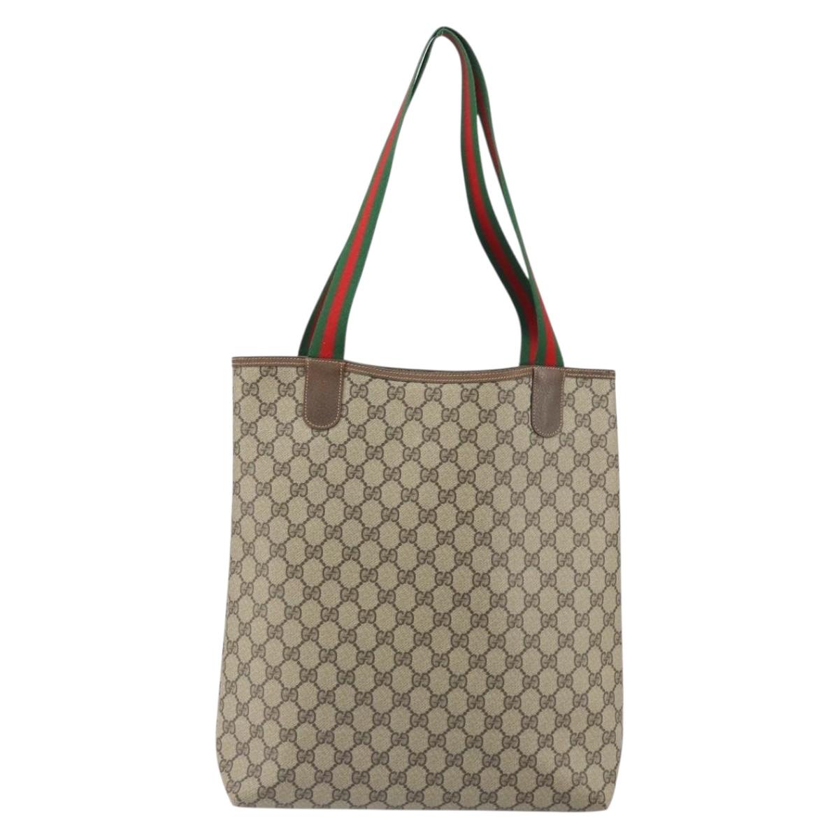 GUCCI GG Supreme Web Sherry Line Tote Bag PVC Beige Gold 89 02 003 Auth kk601