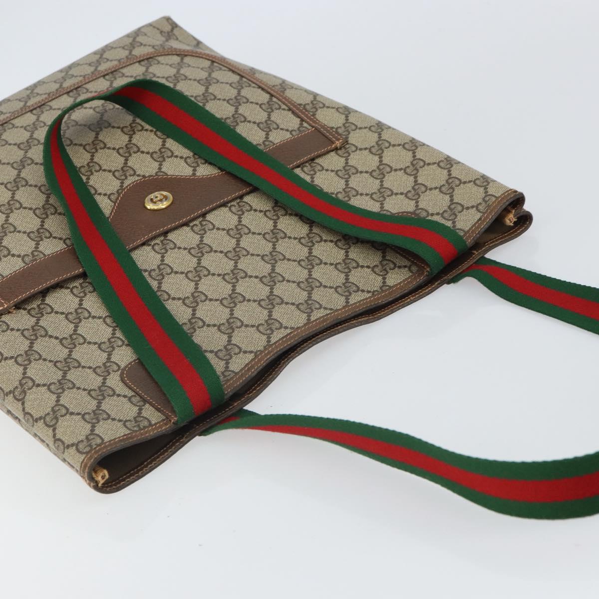 GUCCI GG Supreme Web Sherry Line Tote Bag PVC Beige Gold 89 02 003 Auth kk601