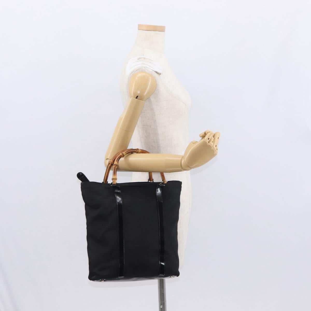 GUCCI Bamboo Hand Bag Nylon Black Silver 000 1998 0508 Auth kk602