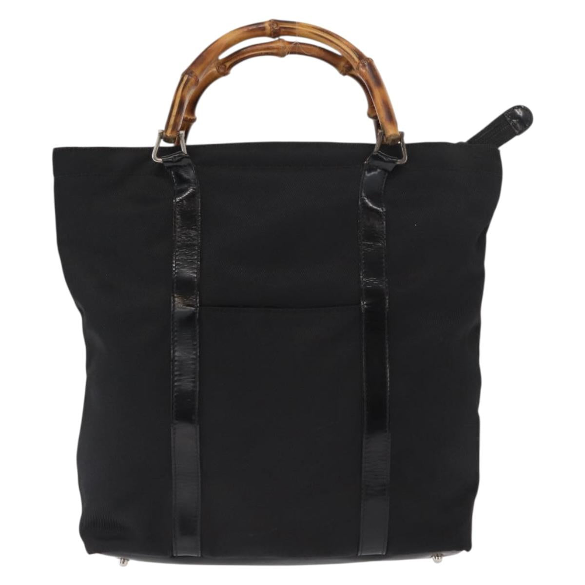 GUCCI Bamboo Hand Bag Nylon Black Silver 000 1998 0508 Auth kk602
