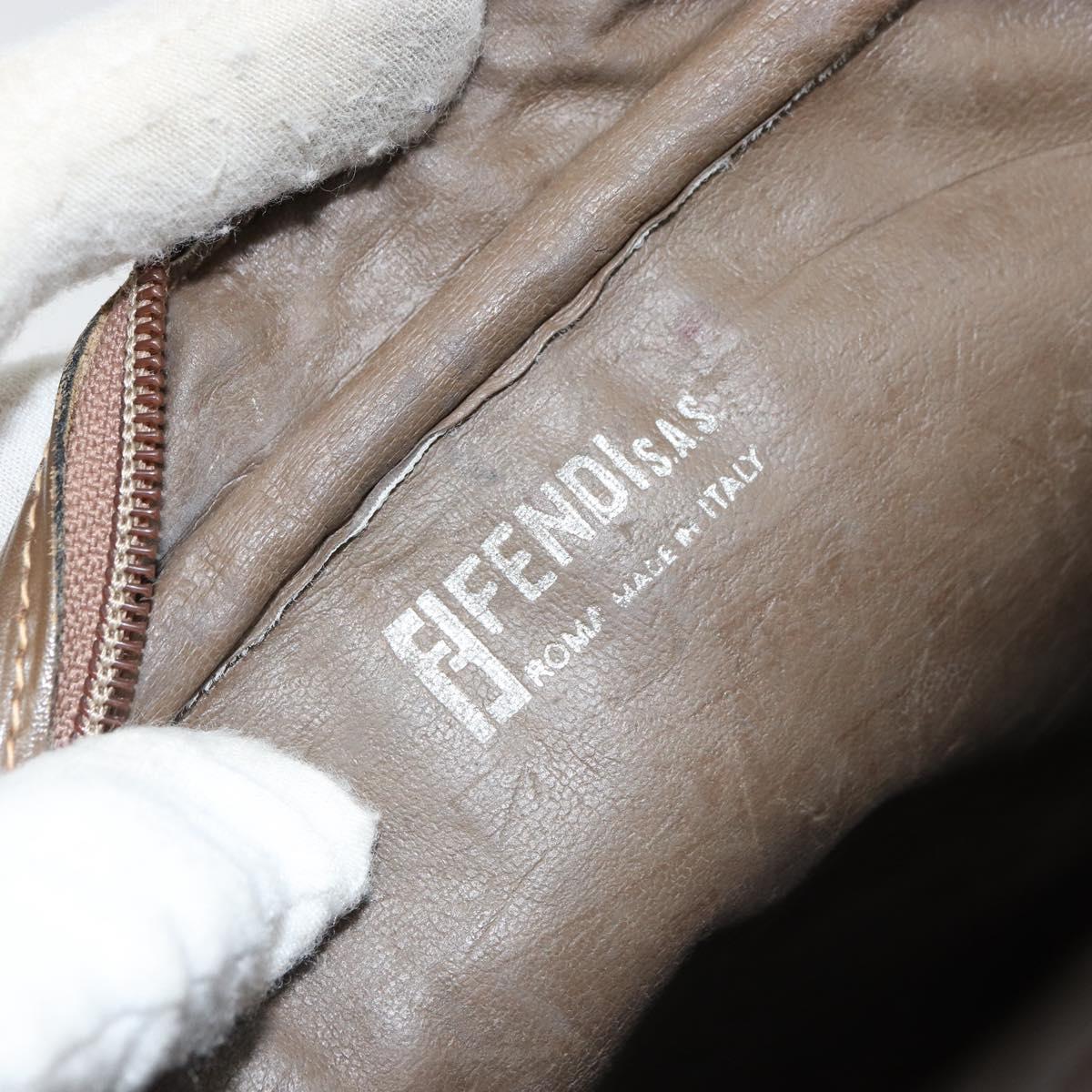 FENDI Zucchino Canvas Shoulder Bag Brown Auth kk603