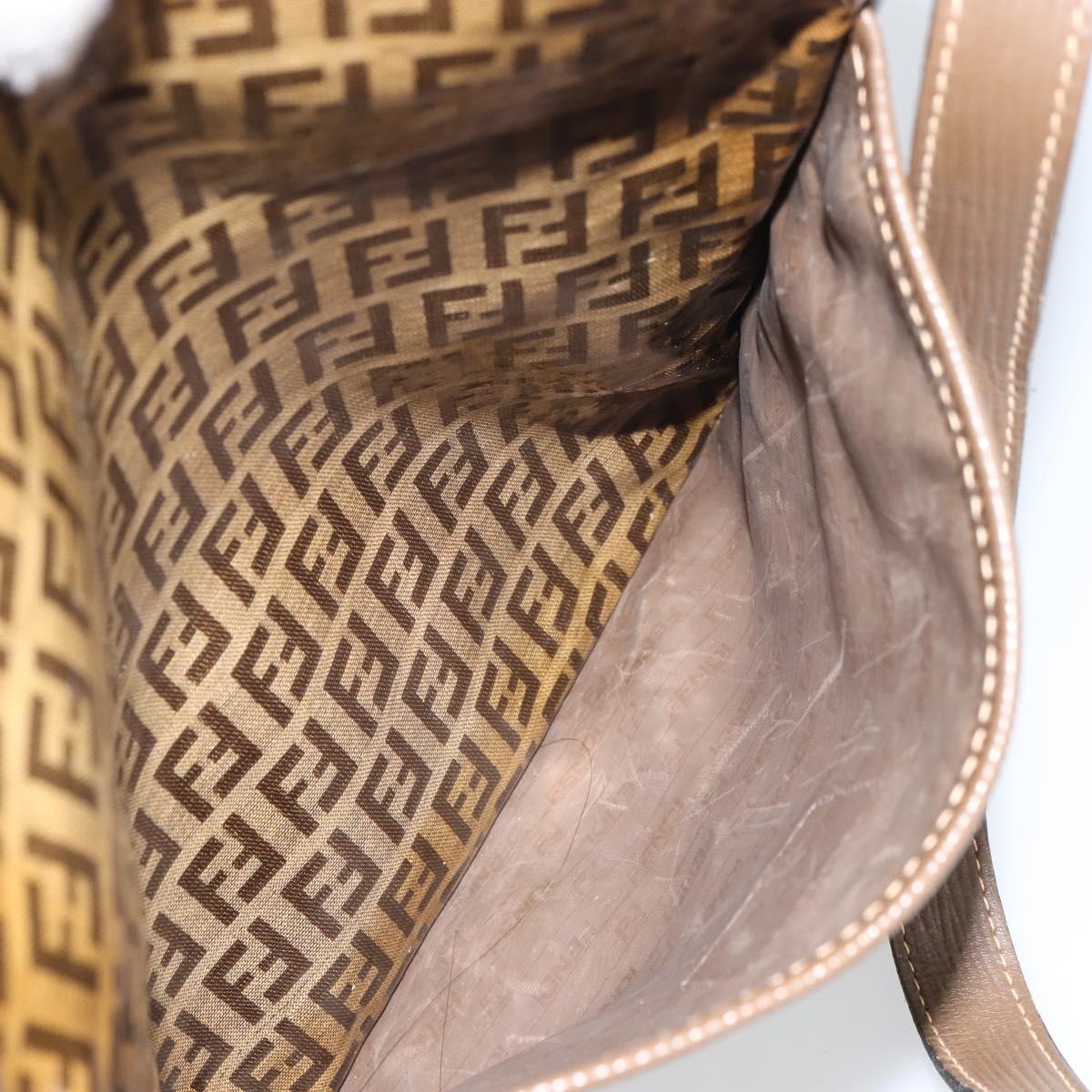FENDI Zucchino Canvas Shoulder Bag Brown Auth kk603