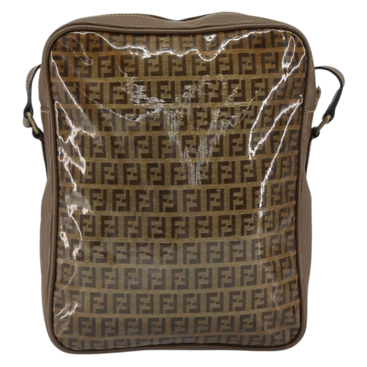 FENDI Zucchino Canvas Shoulder Bag Brown Auth kk603