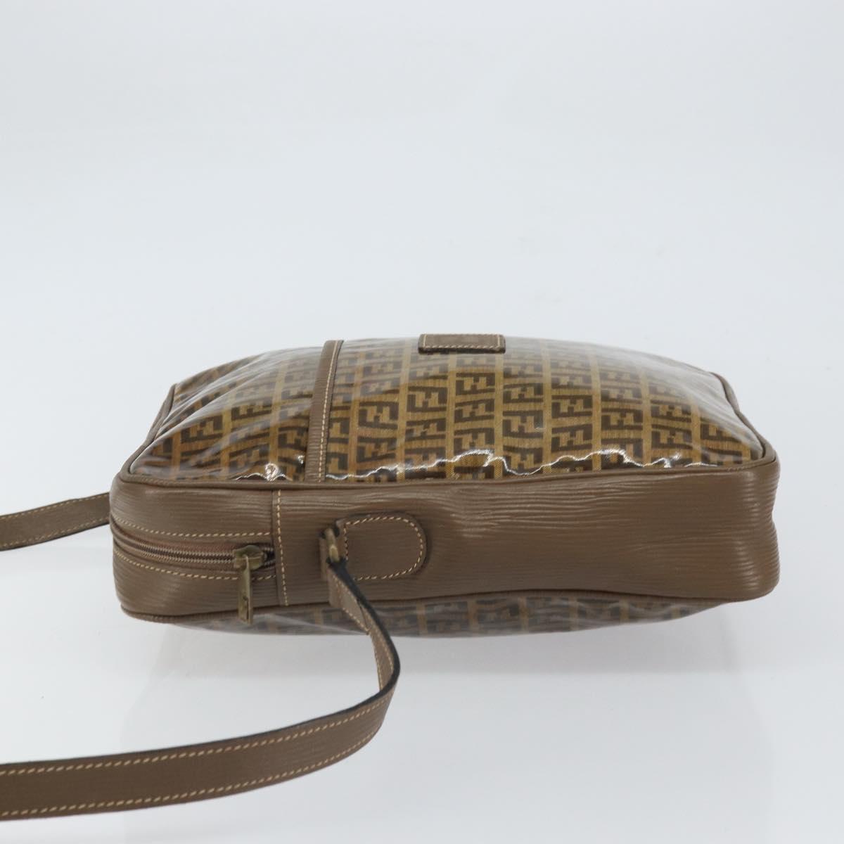 FENDI Zucchino Canvas Shoulder Bag Brown Auth kk603