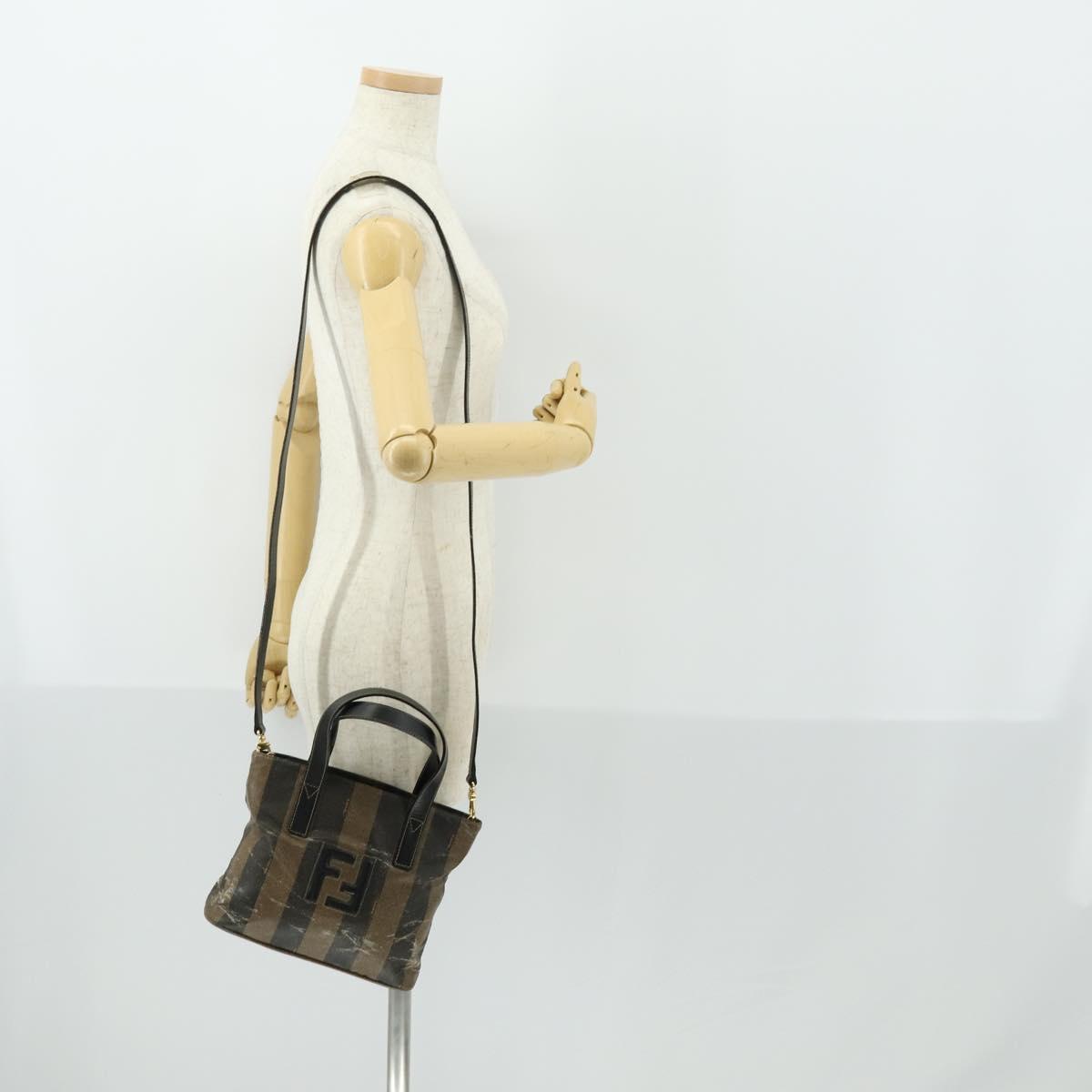 FENDI Pecan Canvas Hand Bag 2way Black Brown Auth kk604