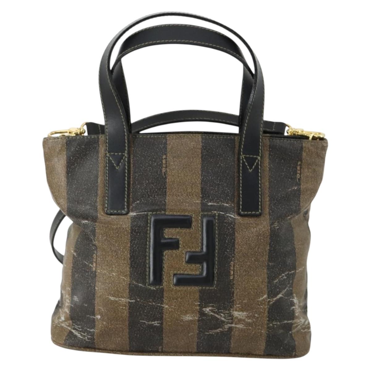 FENDI Pecan Canvas Hand Bag 2way Black Brown Auth kk604