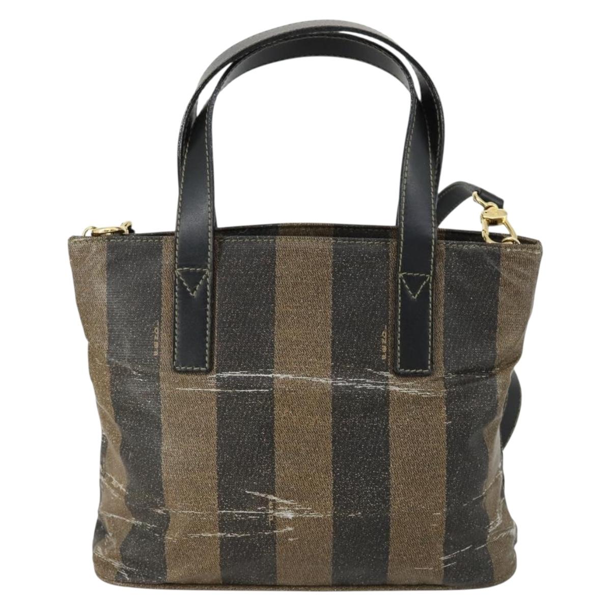 FENDI Pecan Canvas Hand Bag 2way Black Brown Auth kk604