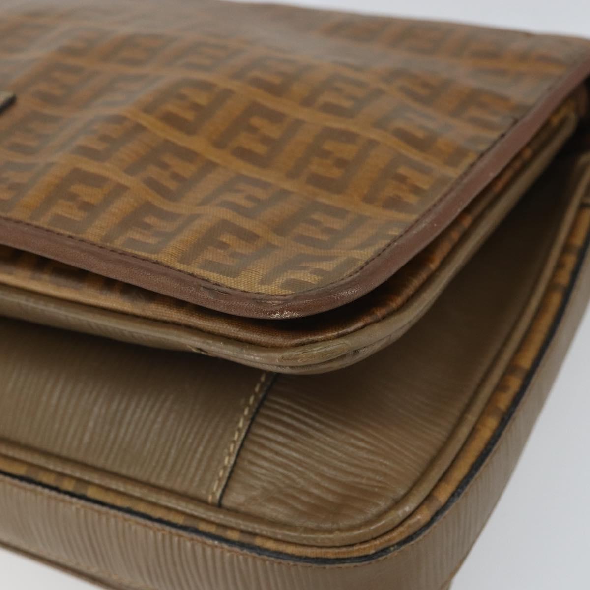 FENDI Zucchino Canvas Shoulder Bag Brown Auth kk605