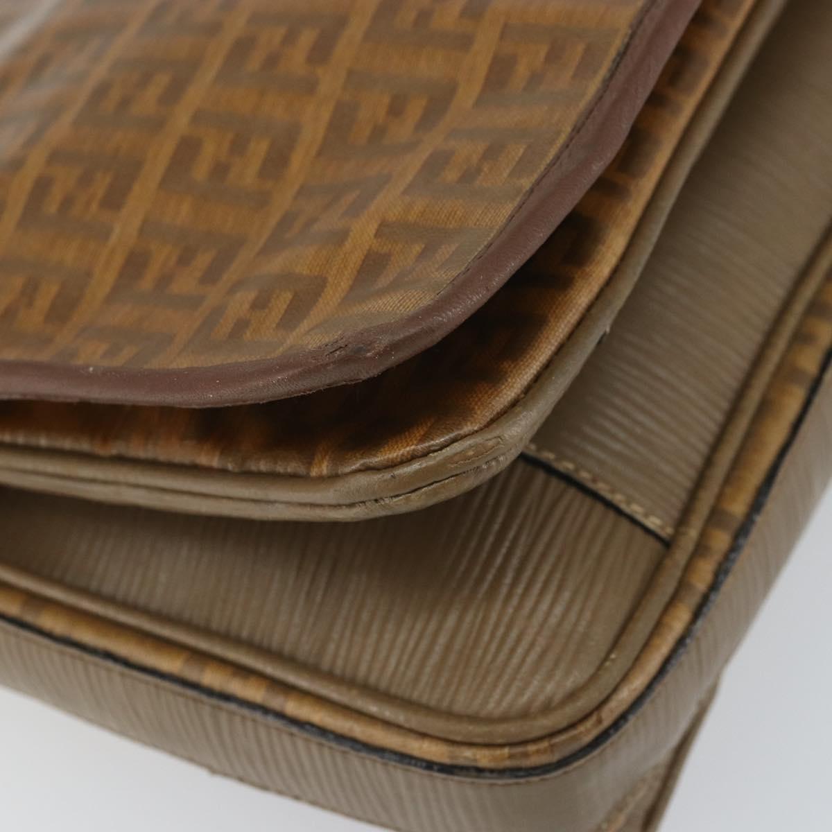 FENDI Zucchino Canvas Shoulder Bag Brown Auth kk605