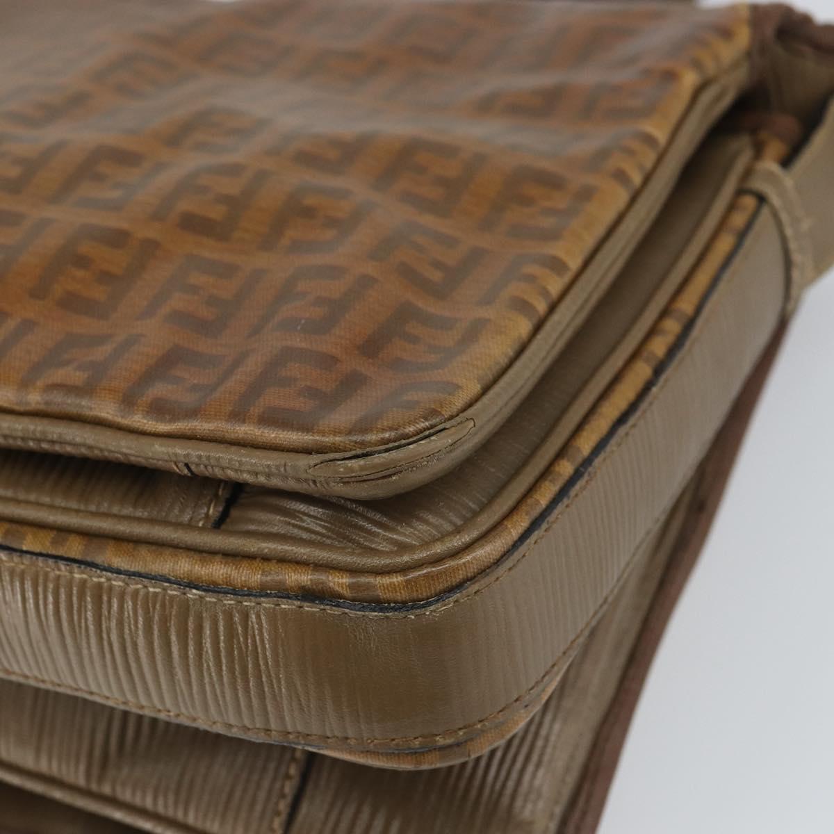 FENDI Zucchino Canvas Shoulder Bag Brown Auth kk605