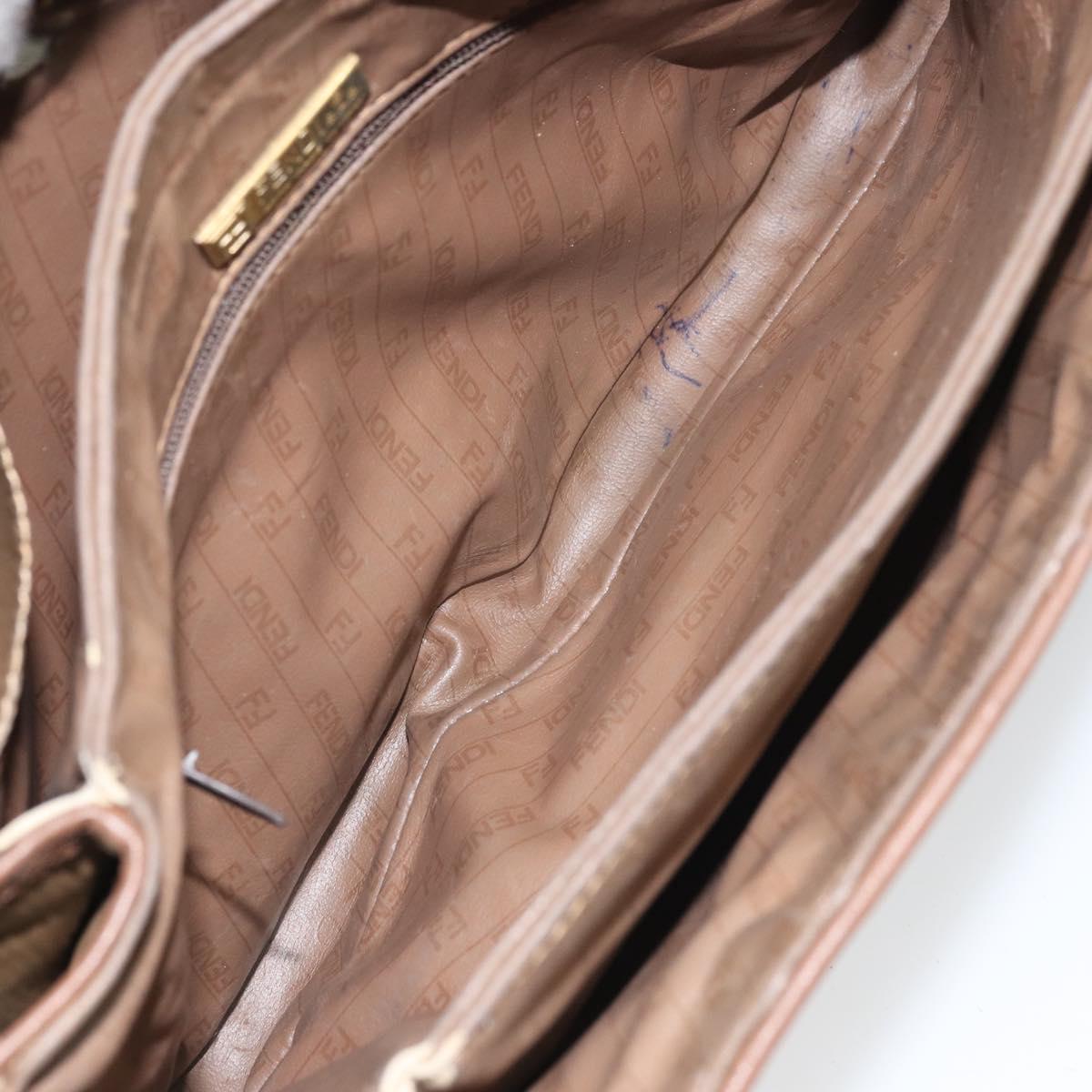 FENDI Zucchino Canvas Shoulder Bag Brown Auth kk605