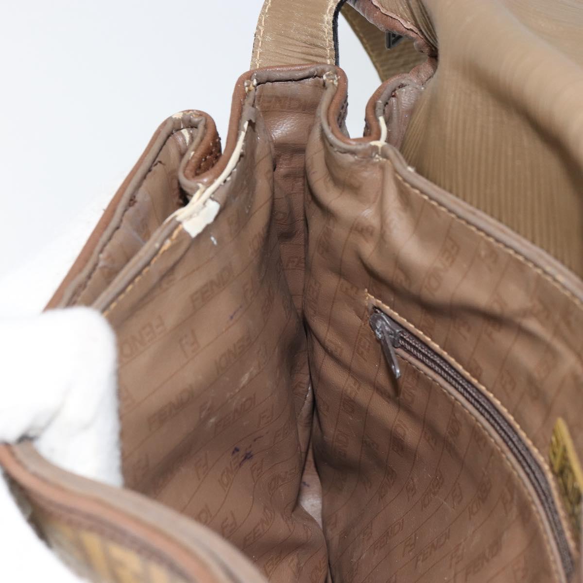 FENDI Zucchino Canvas Shoulder Bag Brown Auth kk605