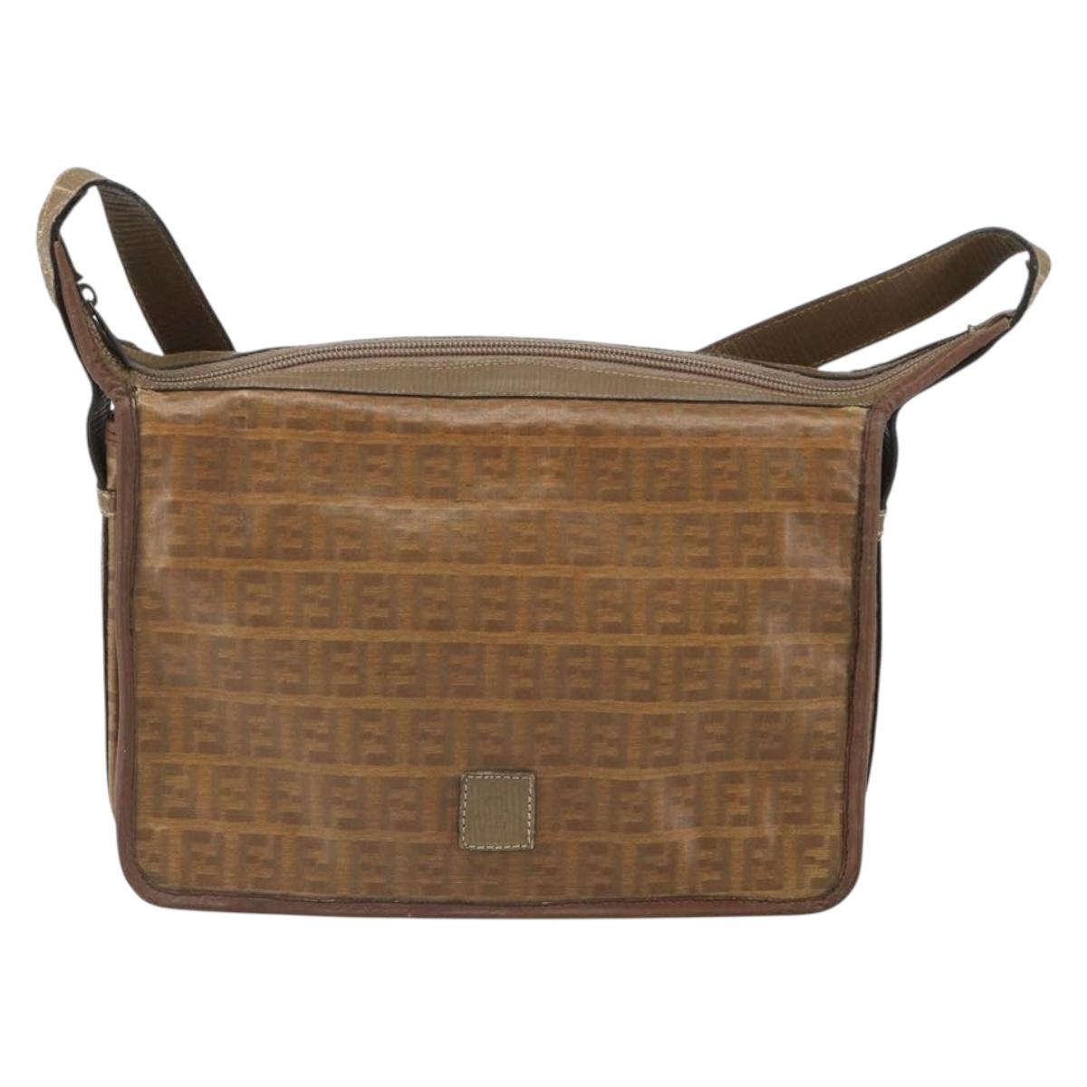 FENDI Zucchino Canvas Shoulder Bag Brown Auth kk605