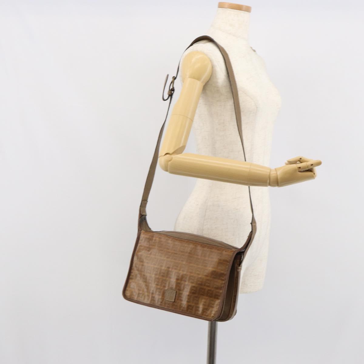 FENDI Zucchino Canvas Shoulder Bag Brown Auth kk605
