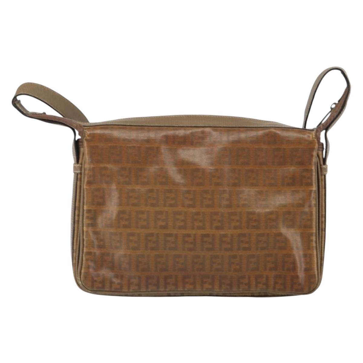 FENDI Zucchino Canvas Shoulder Bag Brown Auth kk605