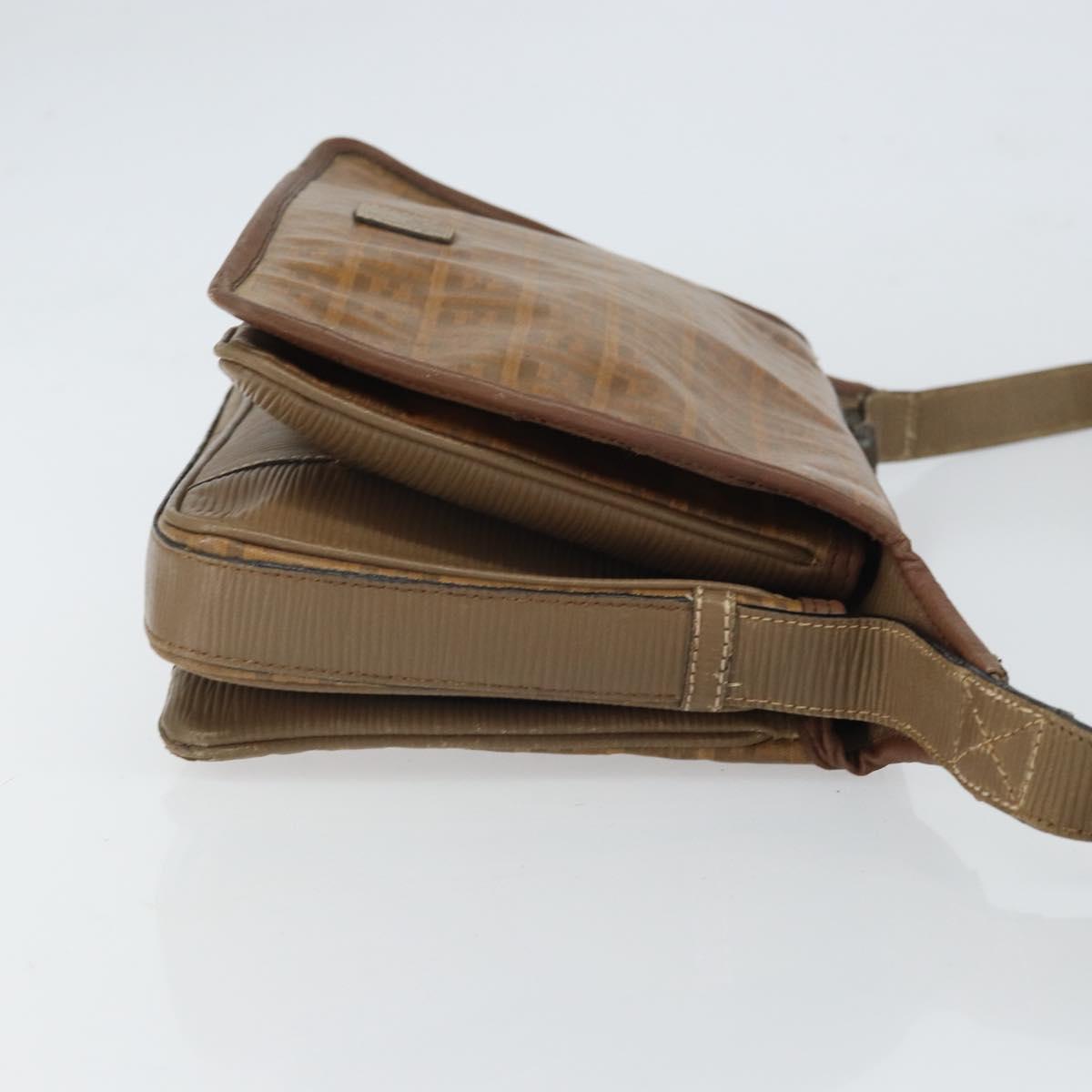 FENDI Zucchino Canvas Shoulder Bag Brown Auth kk605