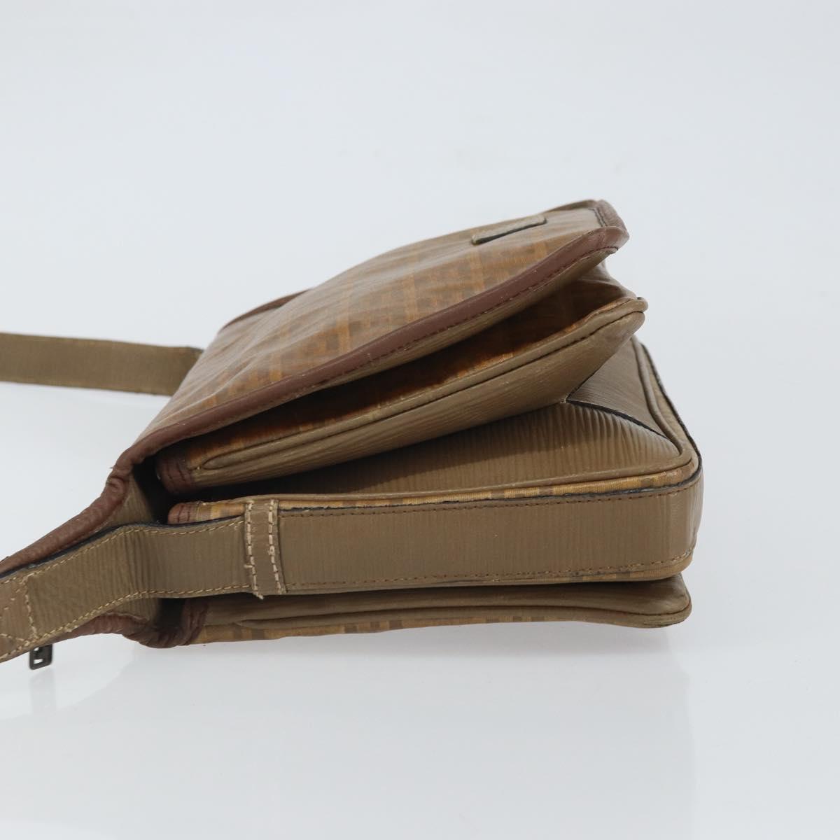 FENDI Zucchino Canvas Shoulder Bag Brown Auth kk605