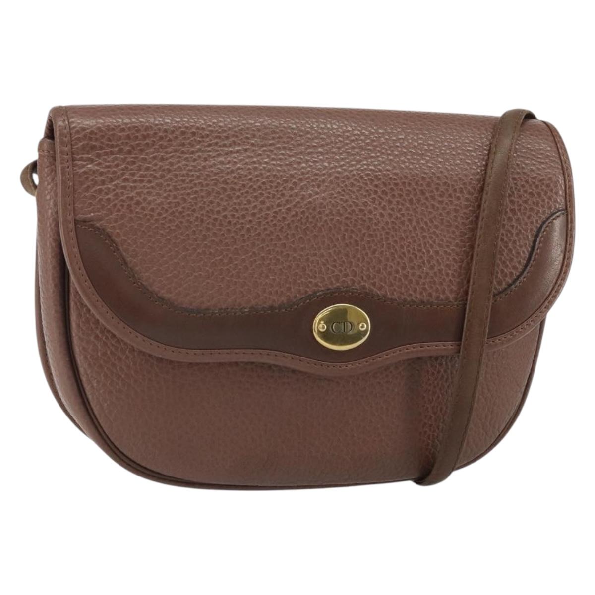 Christian Dior Shoulder Bag Leather Brown Gold Auth kk606