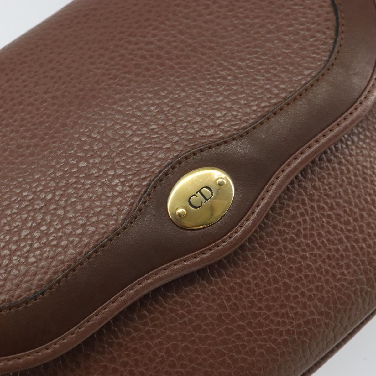 Christian Dior Shoulder Bag Leather Brown Gold Auth kk606
