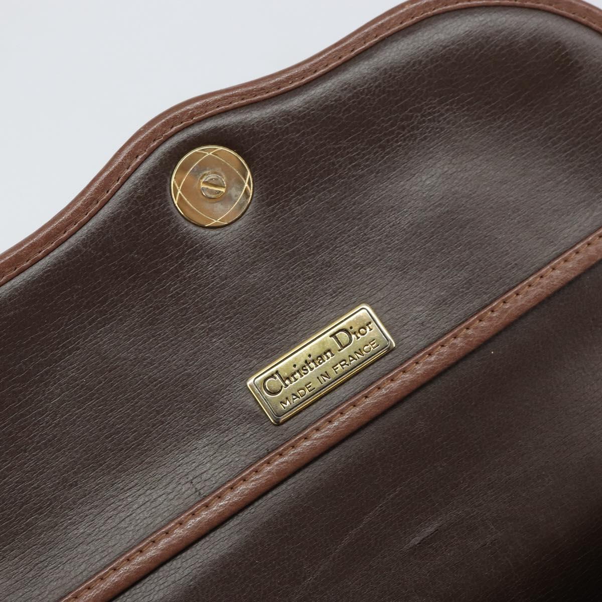 Christian Dior Shoulder Bag Leather Brown Gold Auth kk606