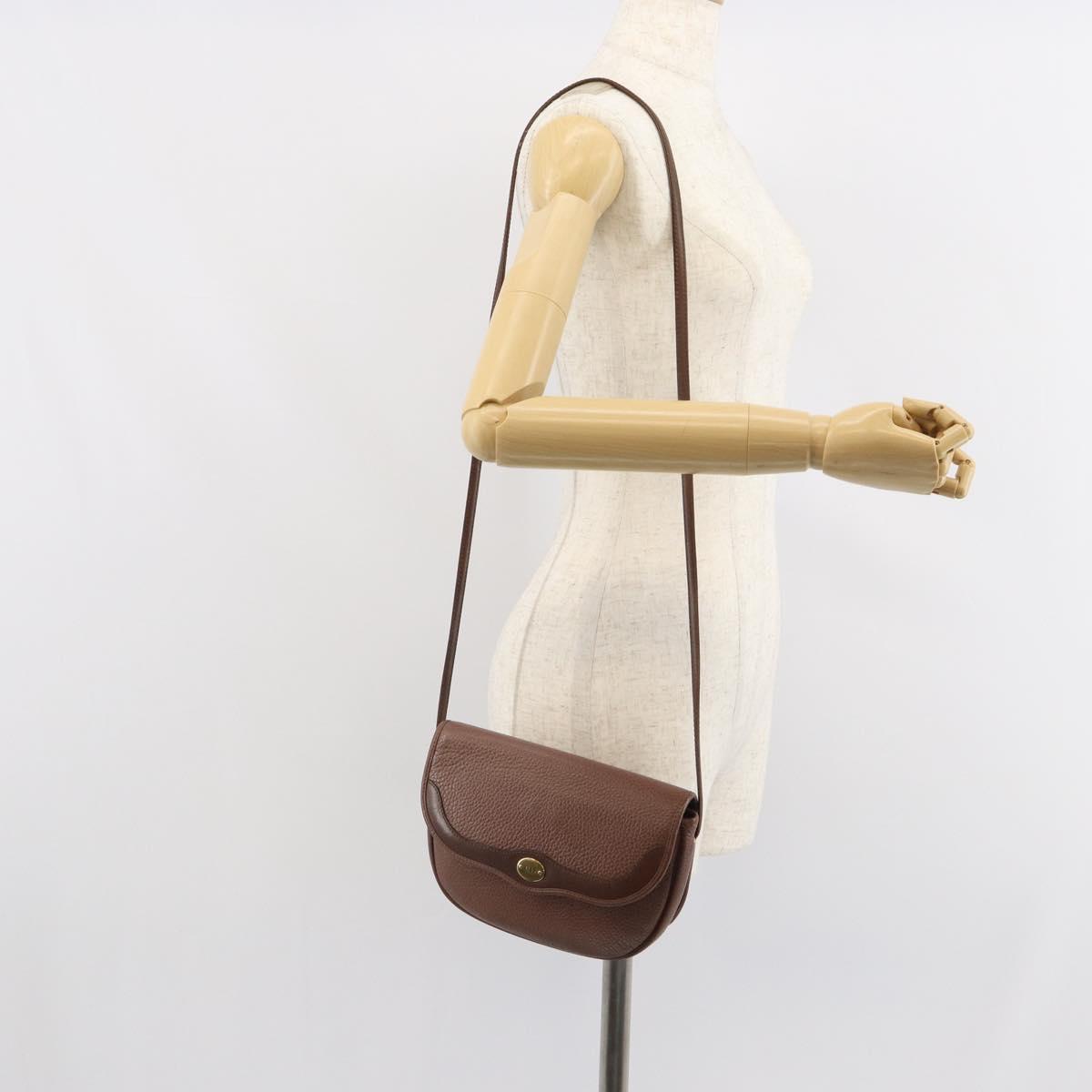 Christian Dior Shoulder Bag Leather Brown Gold Auth kk606