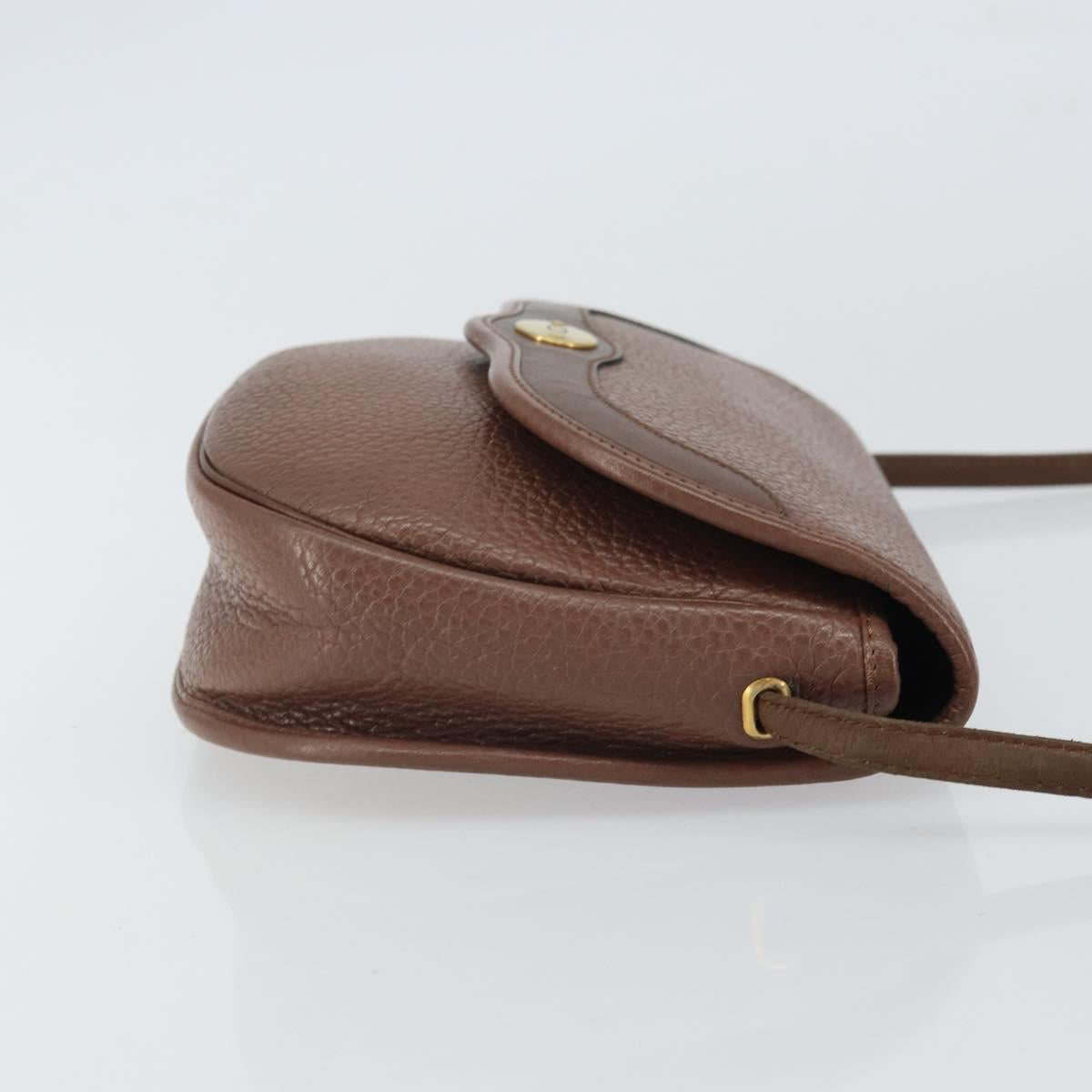 Christian Dior Shoulder Bag Leather Brown Gold Auth kk606