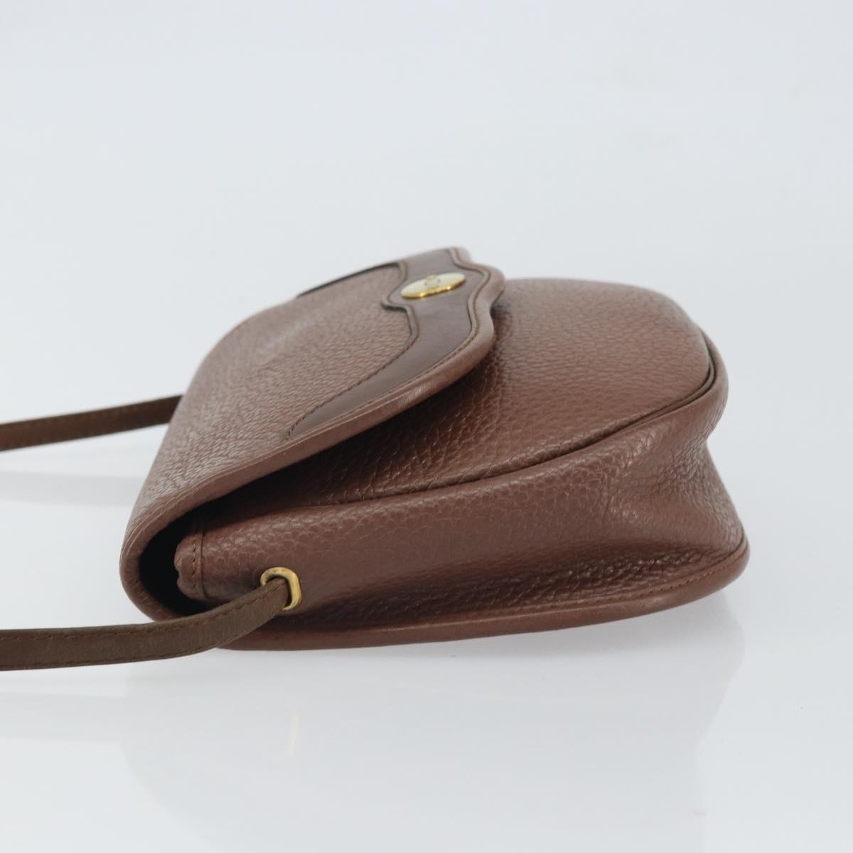 Christian Dior Shoulder Bag Leather Brown Gold Auth kk606