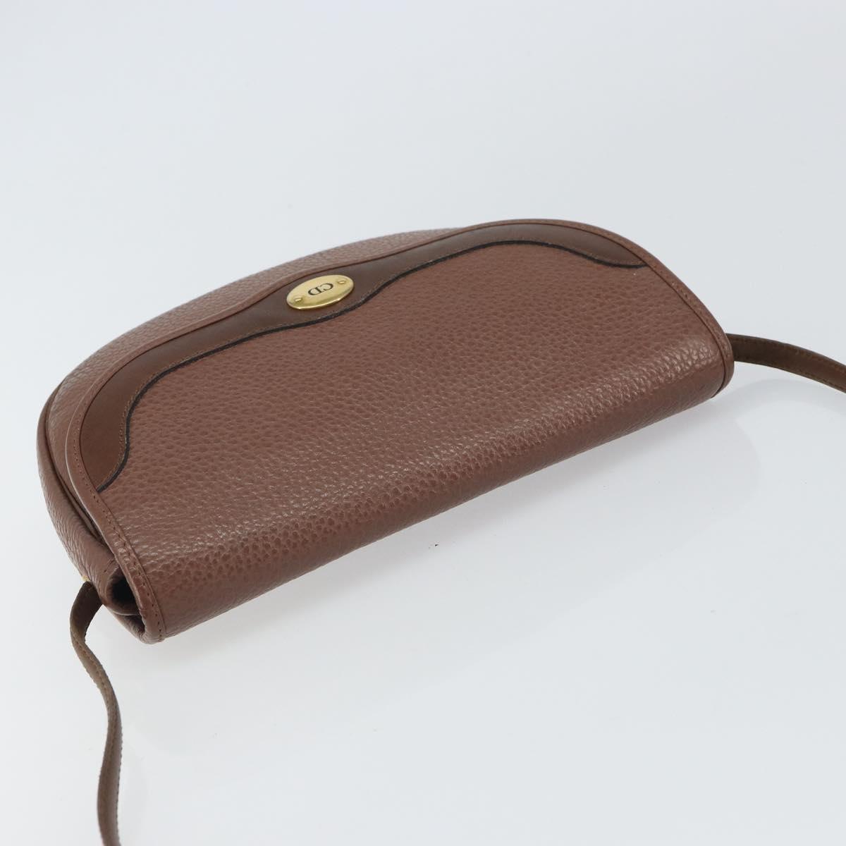 Christian Dior Shoulder Bag Leather Brown Gold Auth kk606