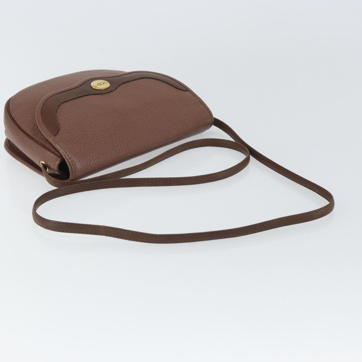 Christian Dior Shoulder Bag Leather Brown Gold Auth kk606