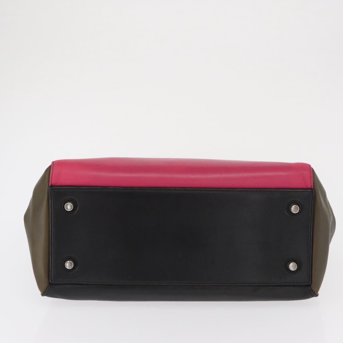 CELINE Edge Small Hand Bag Leather Pink Black khaki Auth kk608