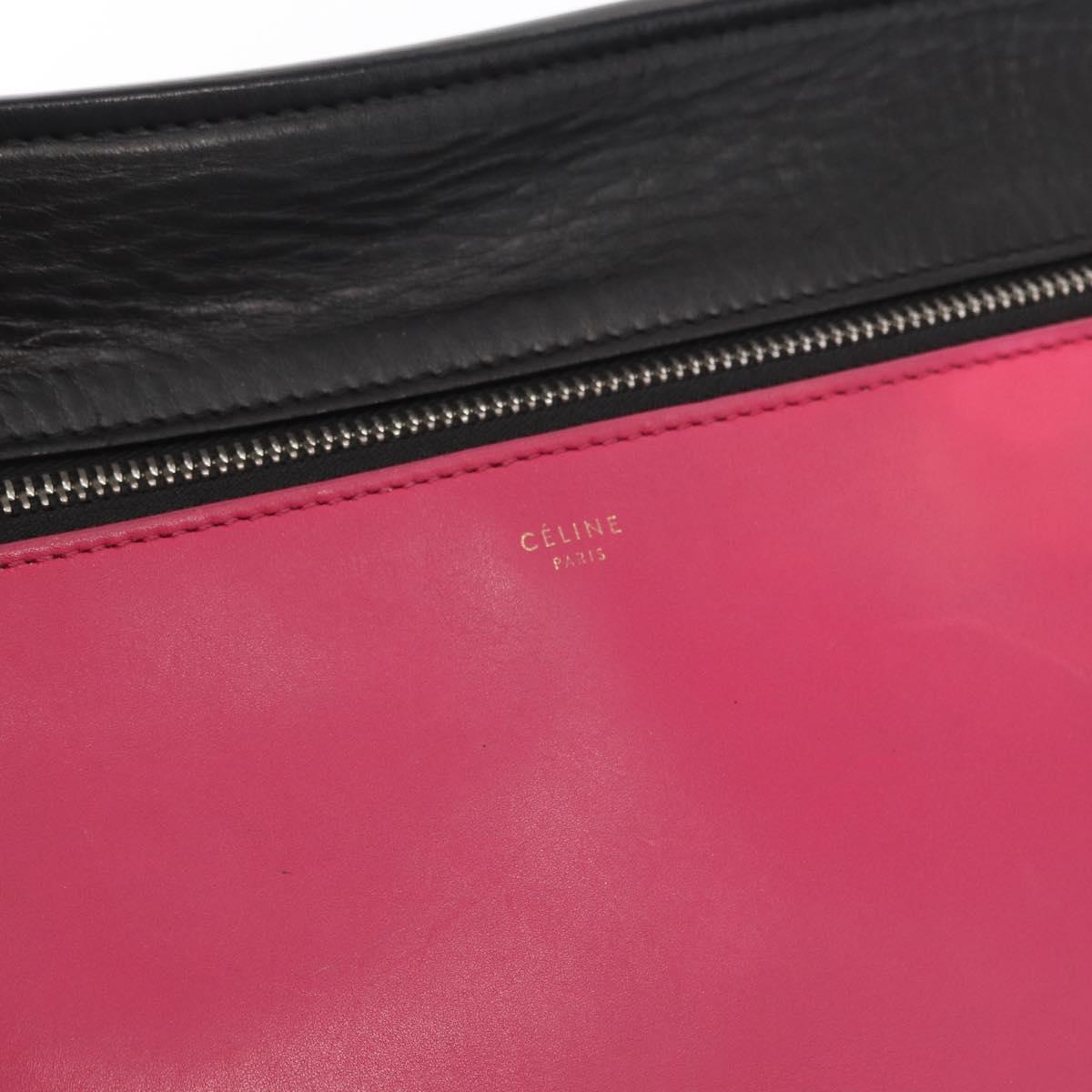 CELINE Edge Small Hand Bag Leather Pink Black khaki Auth kk608