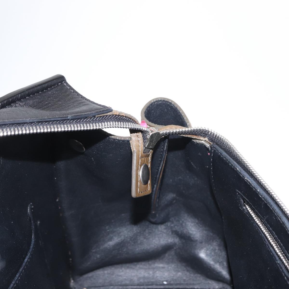 CELINE Edge Small Hand Bag Leather Pink Black khaki Auth kk608