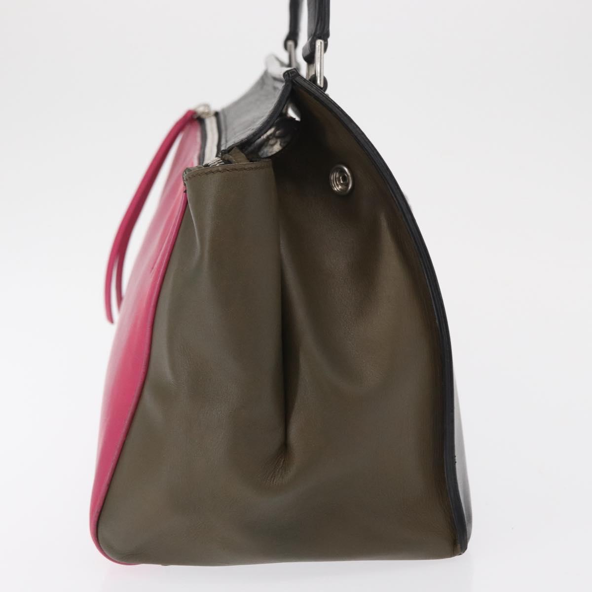 CELINE Edge Small Hand Bag Leather Pink Black khaki Auth kk608