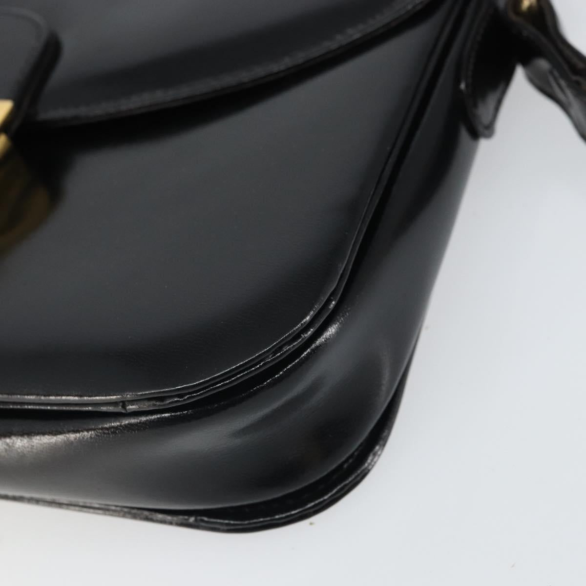 CELINE Horse Carriage Shoulder Bag Leather Black Gold Auth kk609