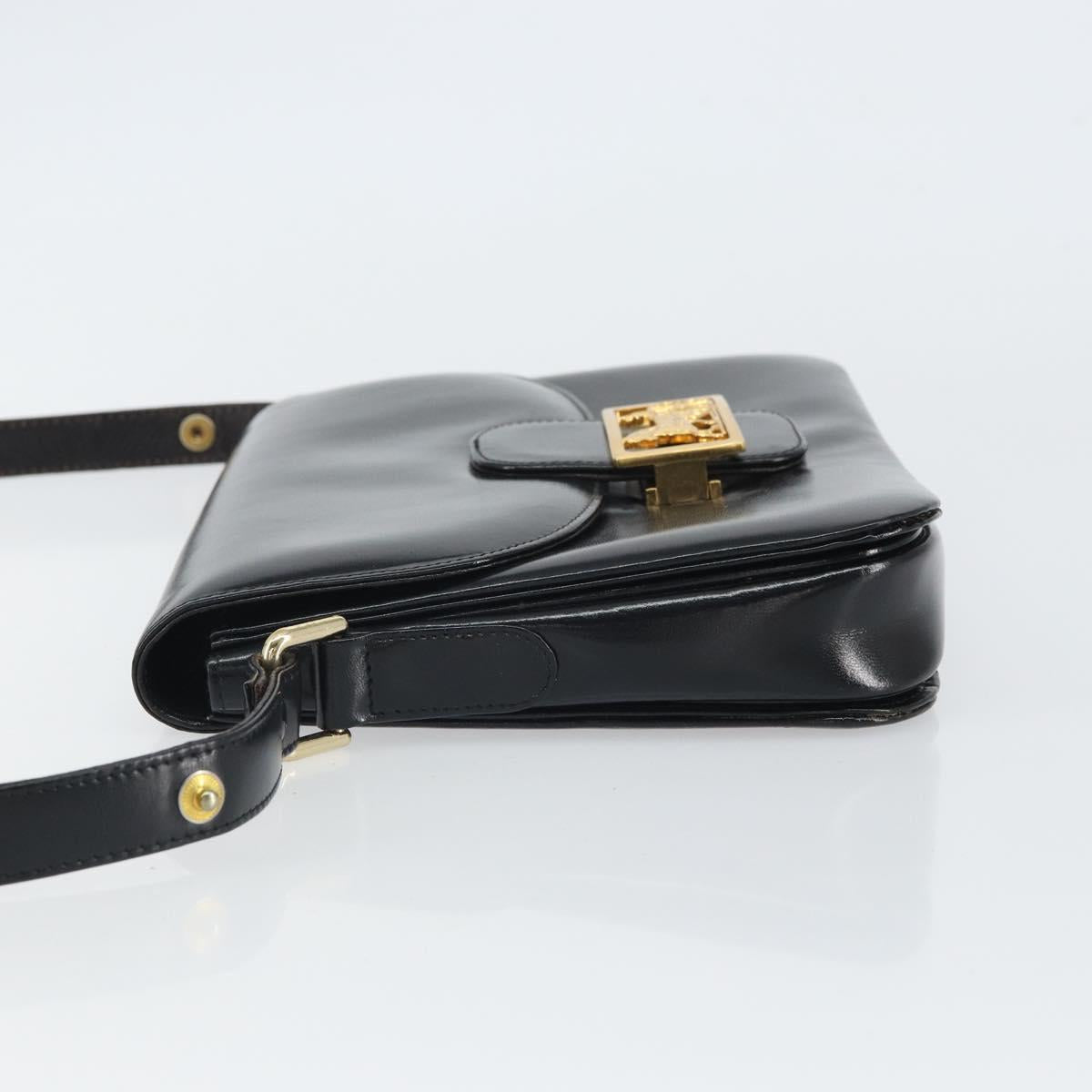 CELINE Horse Carriage Shoulder Bag Leather Black Gold Auth kk609