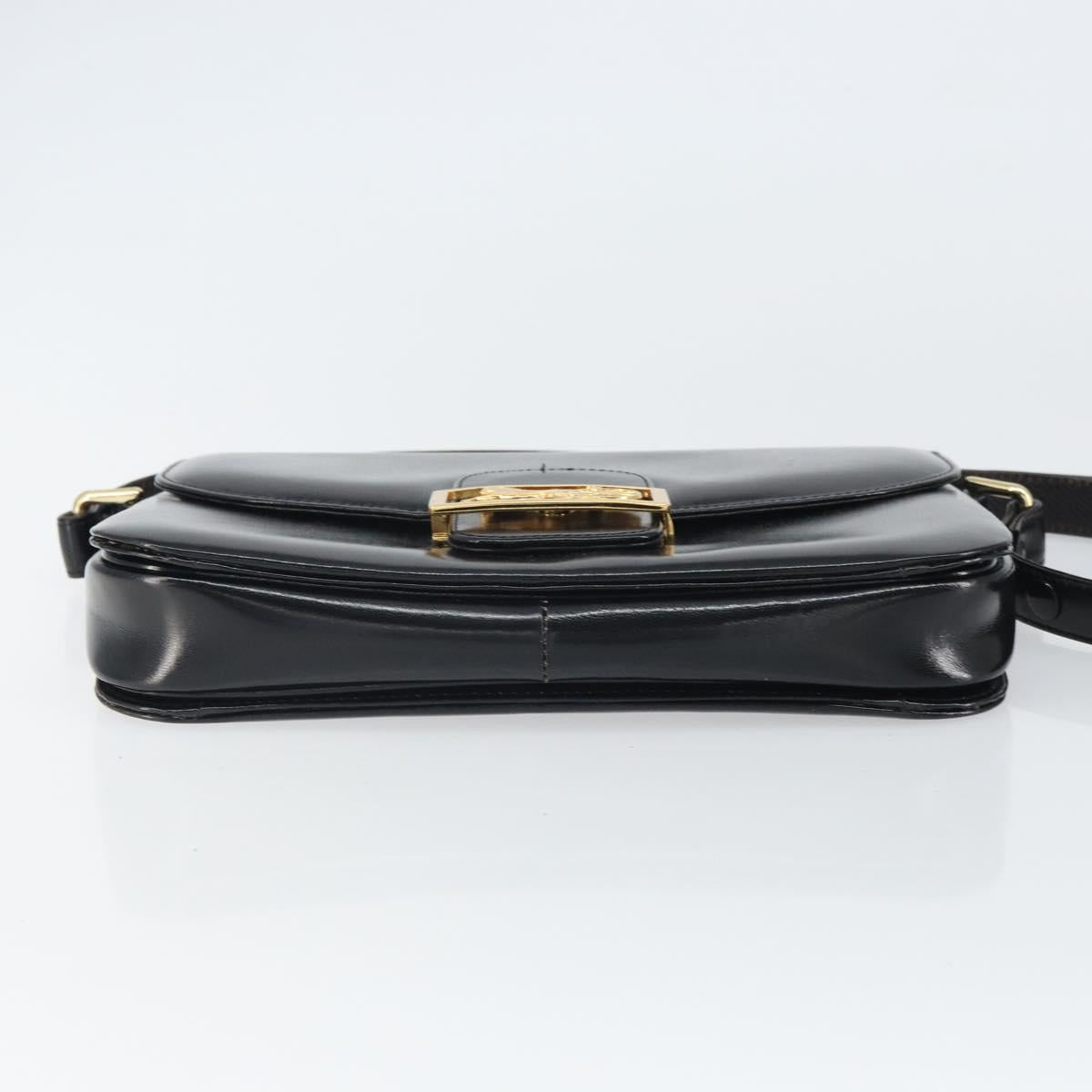 CELINE Horse Carriage Shoulder Bag Leather Black Gold Auth kk609