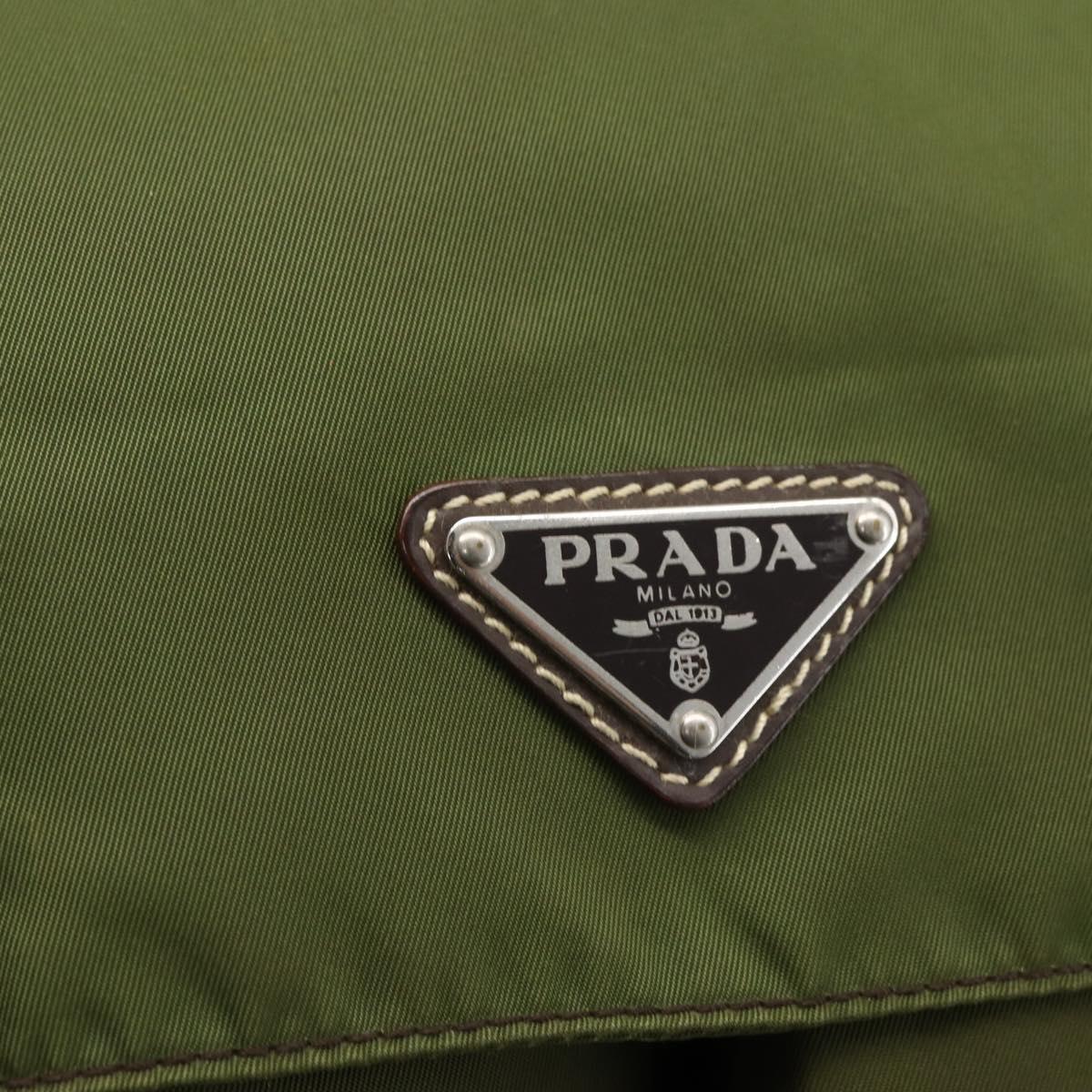 PRADA Shoulder Bag Nylon Silver Khaki Auth kk616