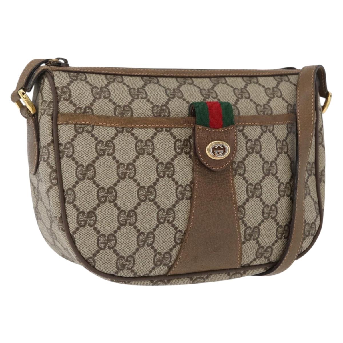 GUCCI GG Supreme Web Sherry Line Bag PVC Beige Gold 89 02 032 Auth kk618