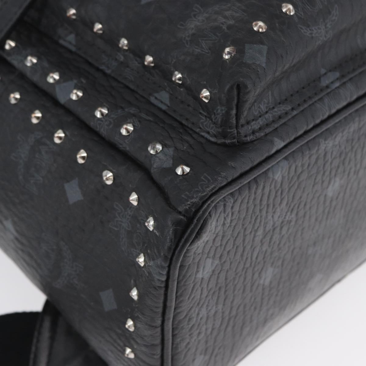 MCM Logogram Vicetos Studs Backpack PVC Leather Black Auth kk619