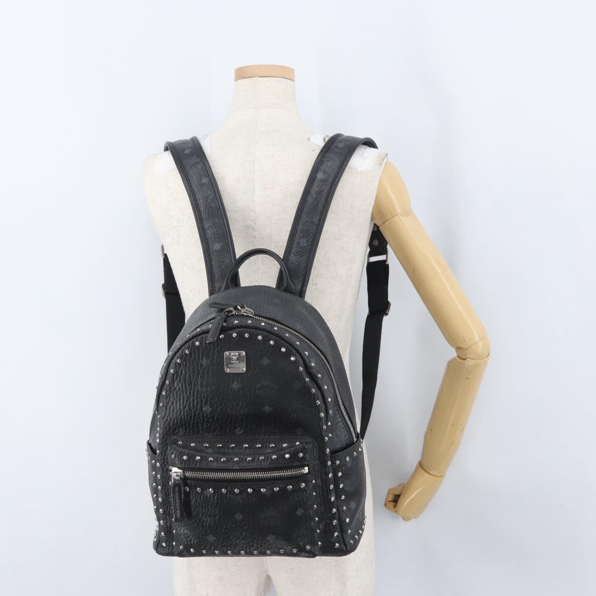 MCM Logogram Vicetos Studs Backpack PVC Leather Black Auth kk619